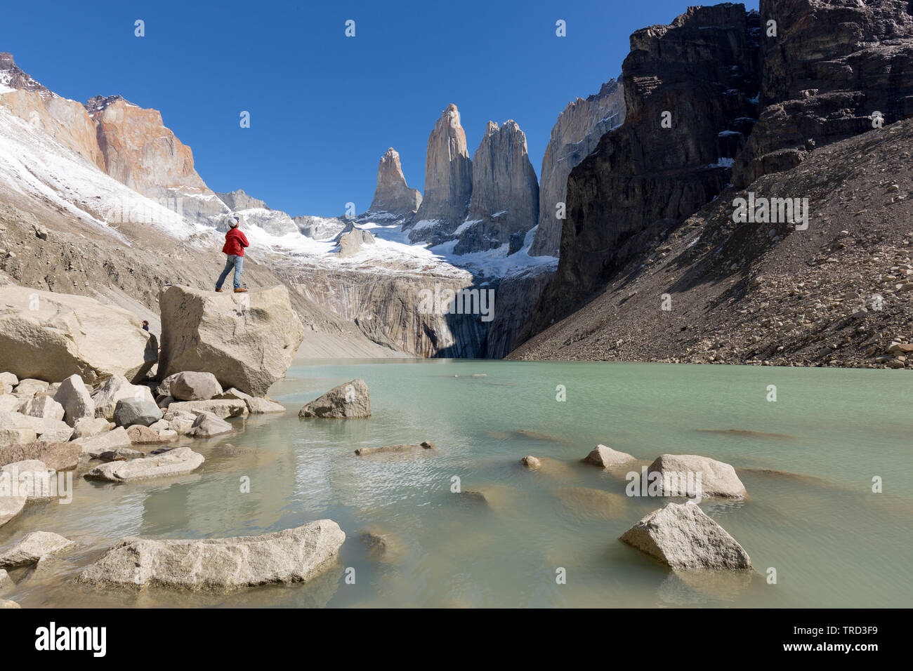 Klassische Ansicht der Granit Türme in Torres del Paine, Patagonien, Chile Stockfoto