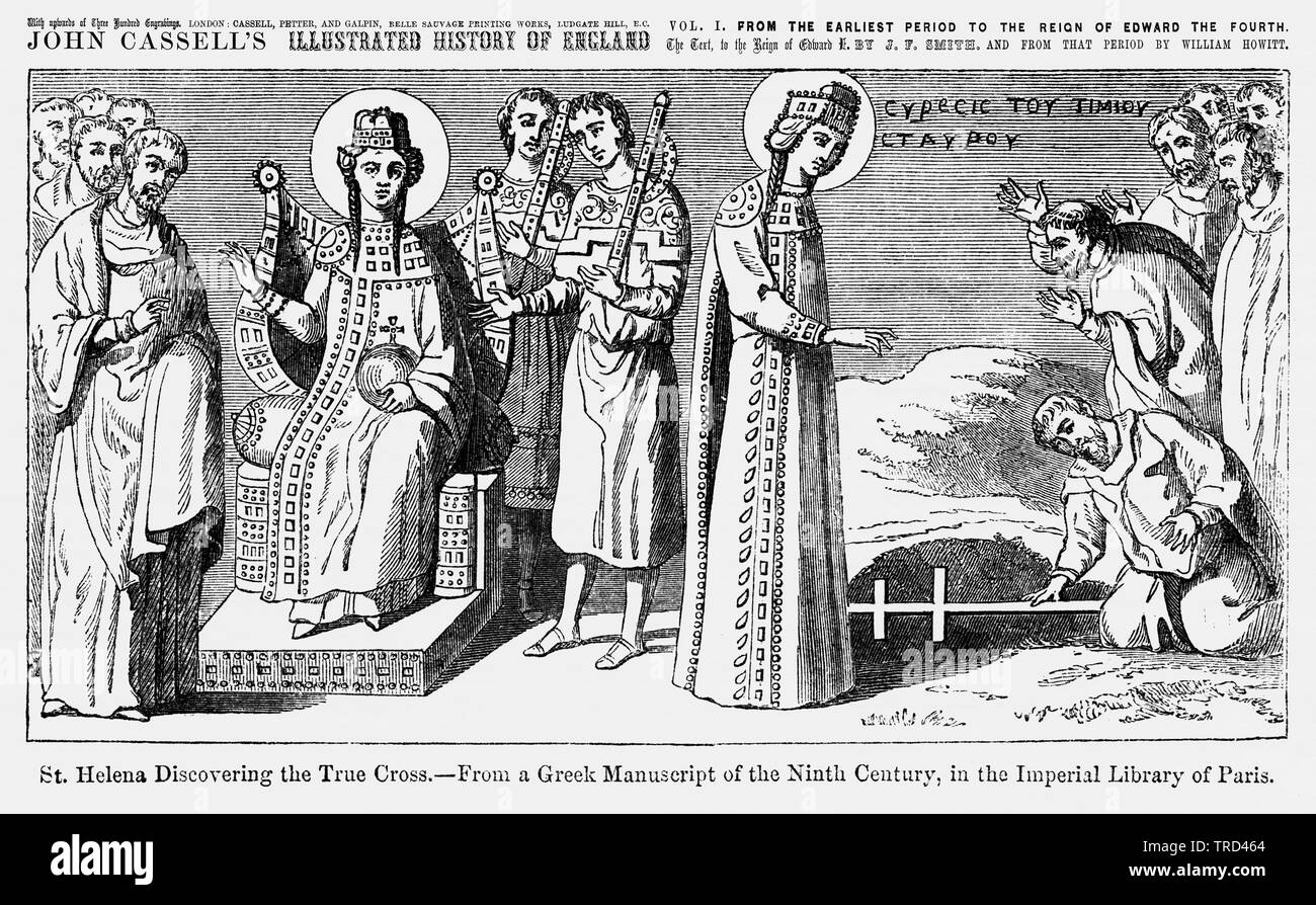 St. Helena die Entdeckung des wahren Kreuzes, von einer griechischen Handschrift des neunten Jahrhunderts, in der Kaiserlichen Bibliothek von Paris, Illustration von John's Cassell Illustrated Geschichte Englands, Bd. I aus der frühesten Periode der Herrschaft von Edward der Vierten, Cassell, Petter und Galpin, 1857 Stockfoto