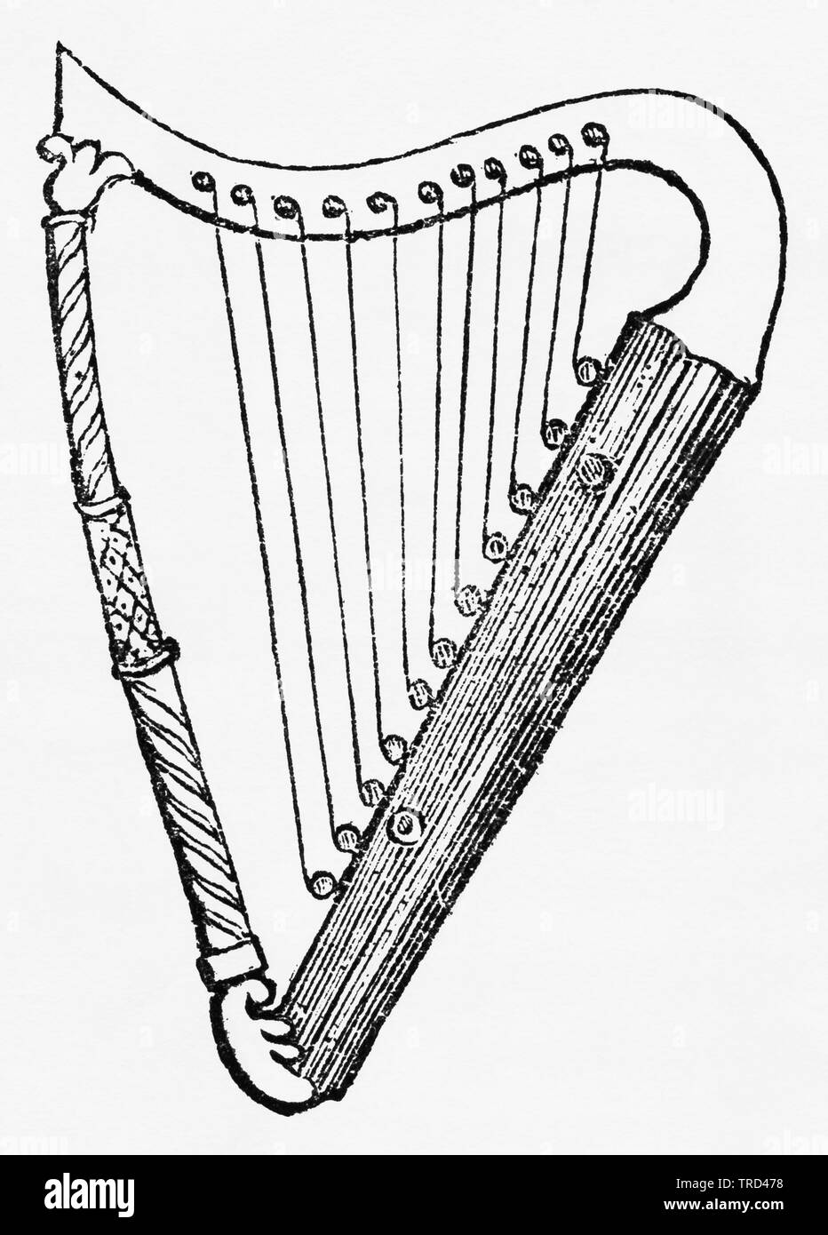 Sächsische Harfe der neunten Jahrhundert, Illustration von John's Cassell Illustrated Geschichte Englands, Bd. I aus der frühesten Periode der Herrschaft von Edward der Vierten, Cassell, Petter und Galpin, 1857 Stockfoto