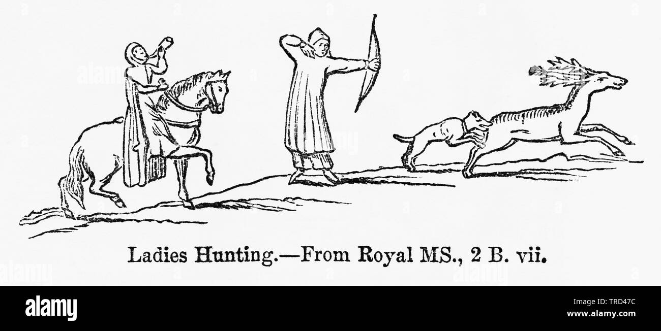 Meine Damen Jagd, von Royal MS., 2 B. VII, Illustration von John's Cassell Illustrated Geschichte Englands, Bd. I aus der frühesten Periode der Herrschaft von Edward der Vierten, Cassell, Petter und Galpin, 1857 Stockfoto