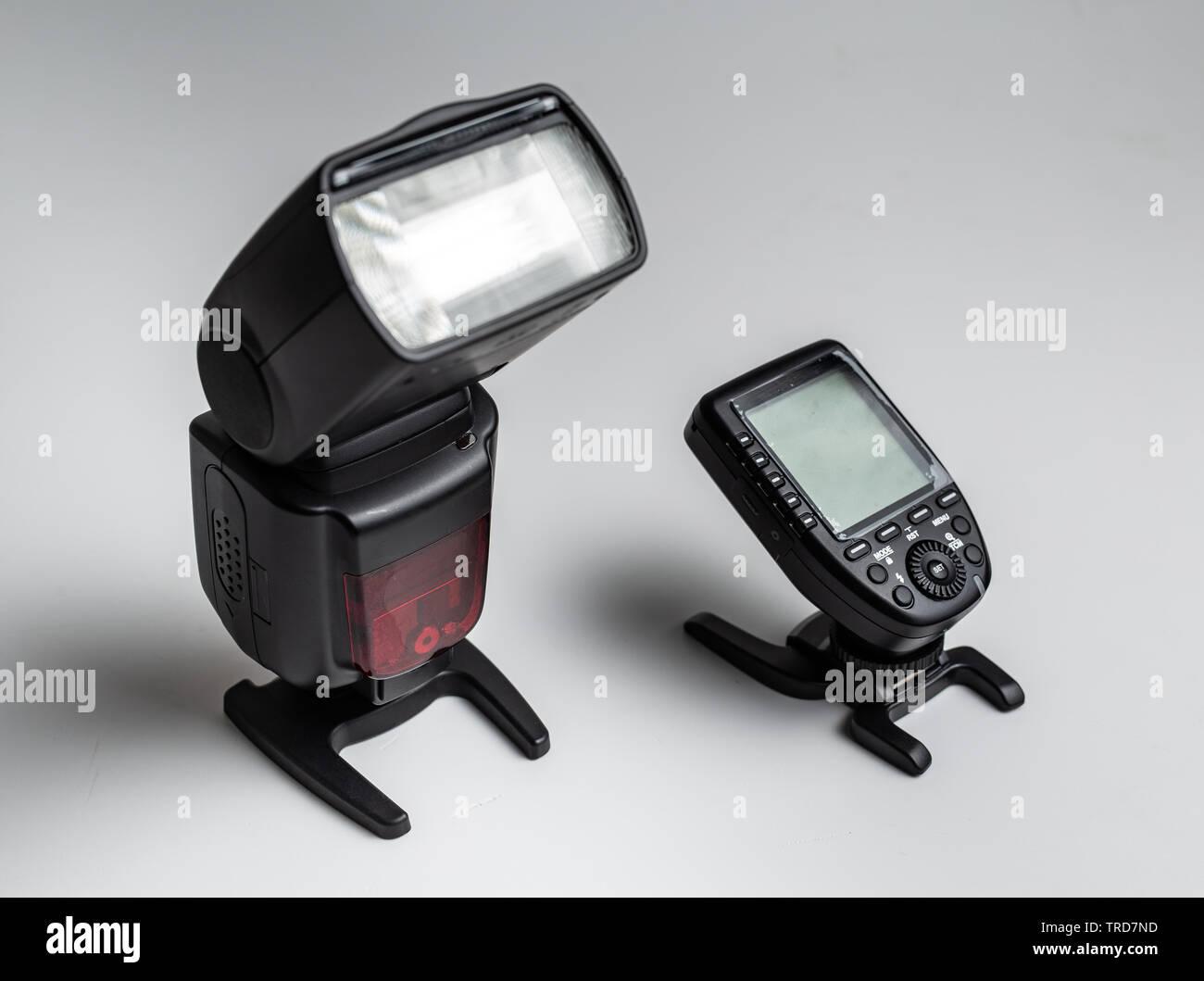 Nahaufnahme einer Flash- und Trigger Stockfoto