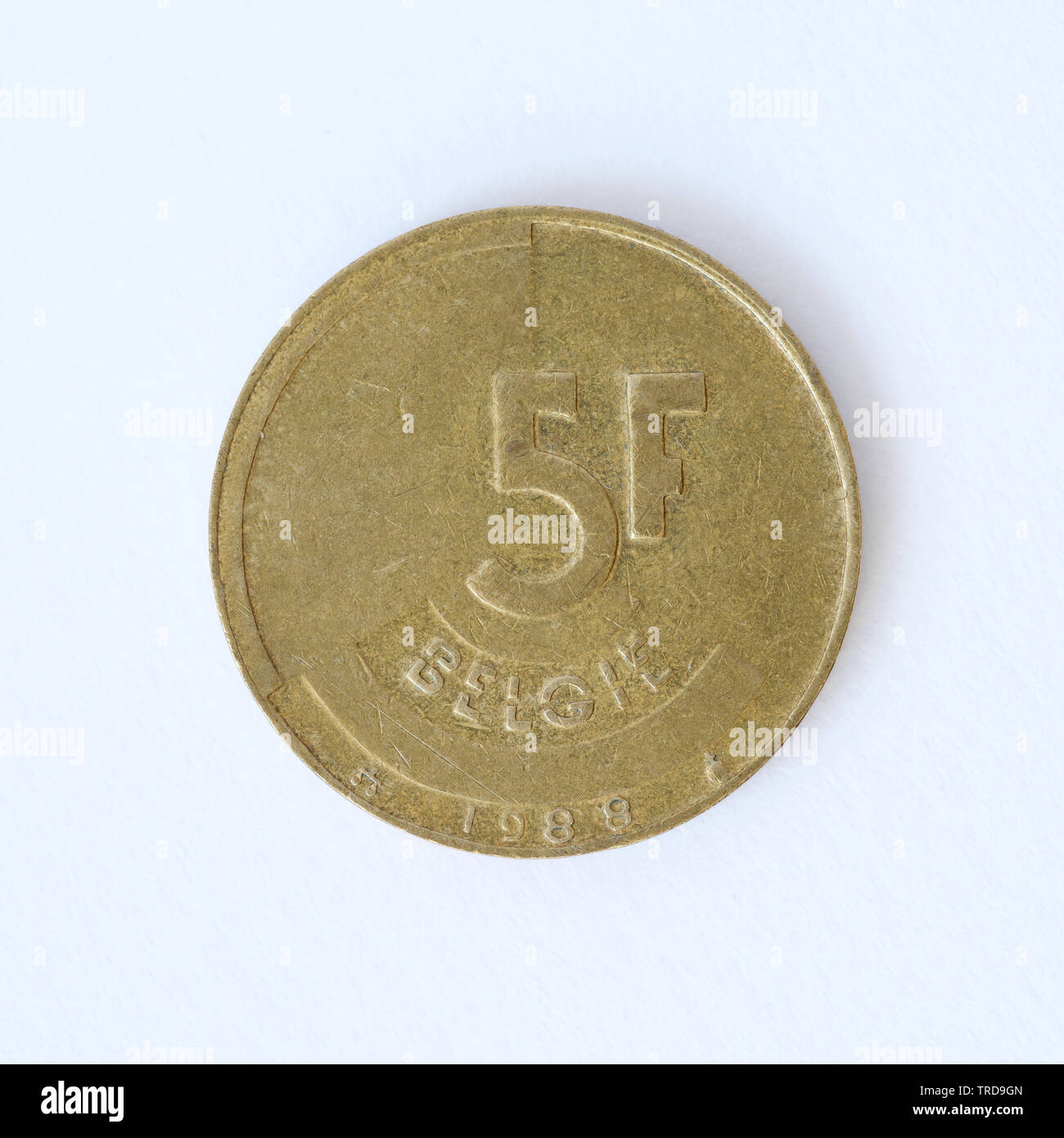 Belgien 5 Francs-Baudouin I Münze - 1988 Stockfoto