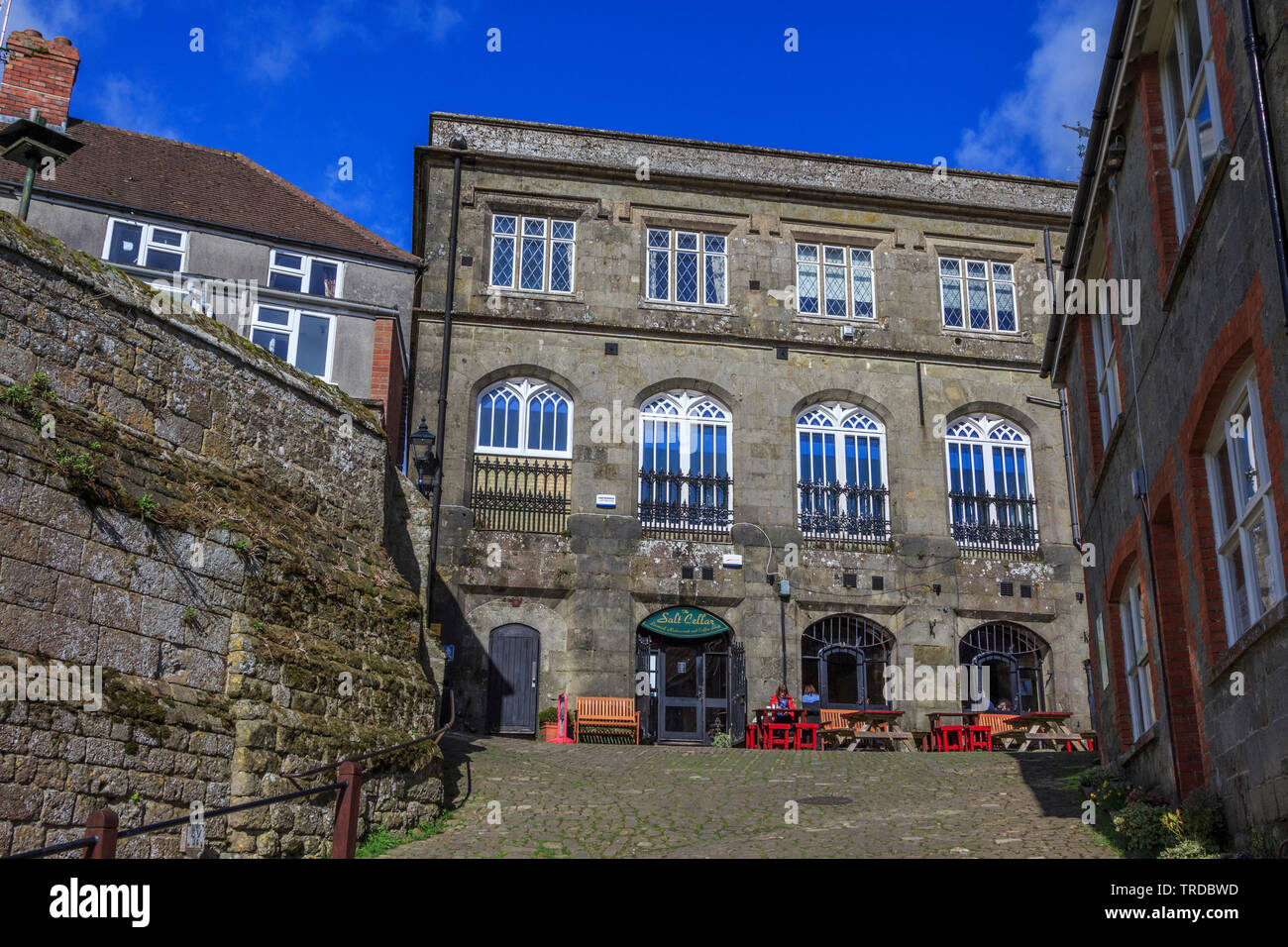 Gold Hill, der Heimat der hovis Brot Werbung auf TV, Shaftesbury, Stadt, Dorset, England, Großbritannien Stockfoto