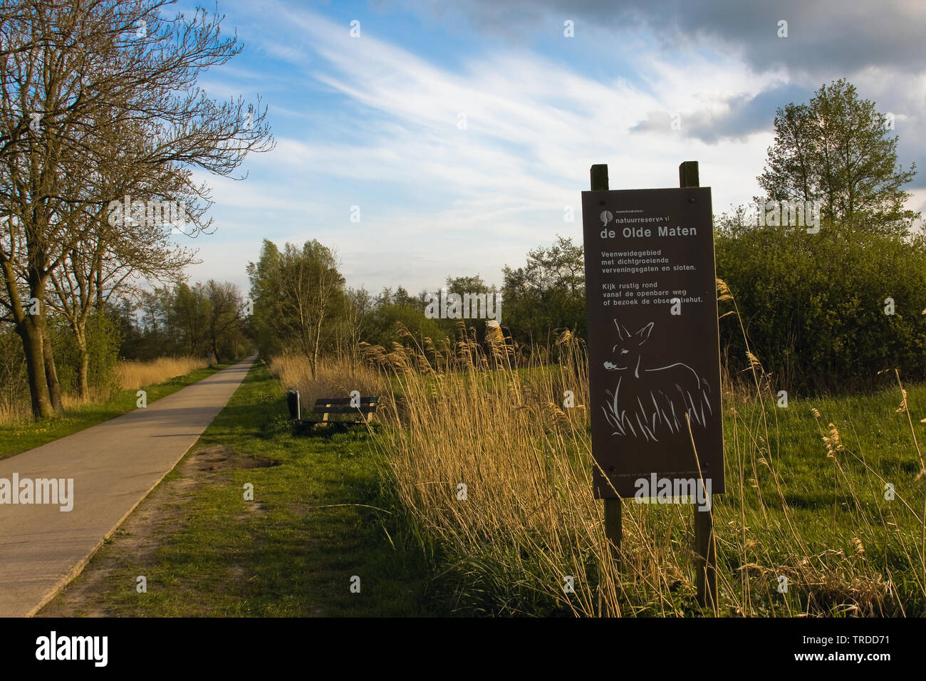 Informationen Schild am Naturschutzgebiet De Olde Maten, Niederlande, Overijssel Stockfoto