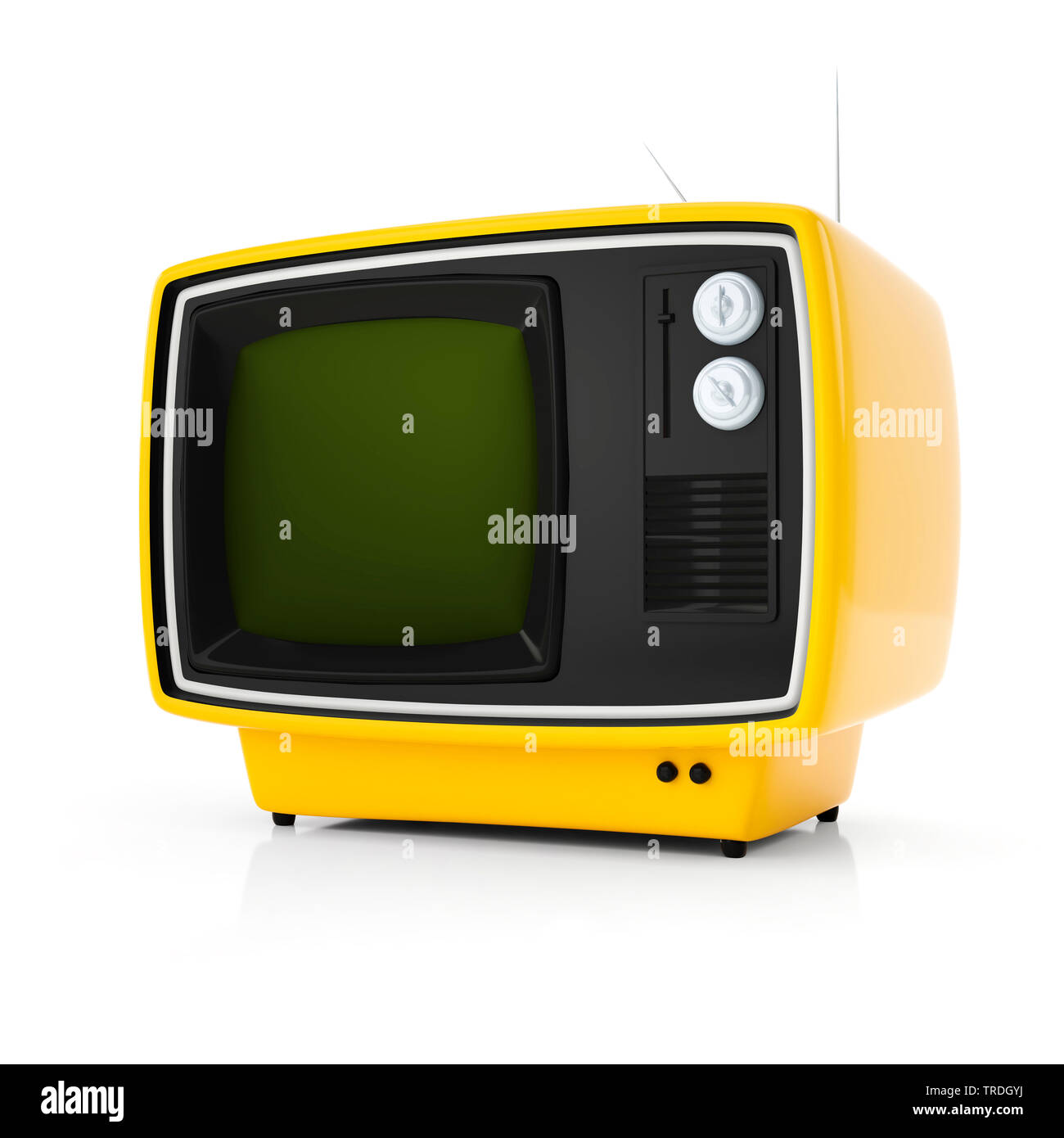 3D Computer Grafik, nostalgischen cathode ray tube in der Farbe Gelb mit weißem Hintergrund Stockfoto