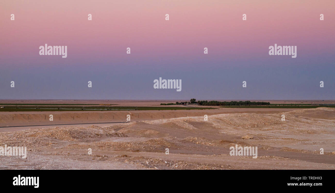 Oase in der Wüste von Oman im Abendlicht, Oman Stockfoto
