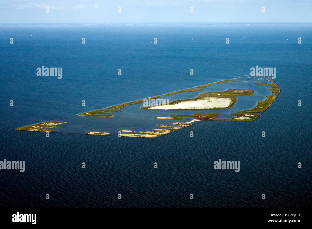 Künstliche Bird Island De Kreupel im Ijsselmeer, Luftbild, Niederlande, Nördliche Niederlande, De Kreupel Stockfoto