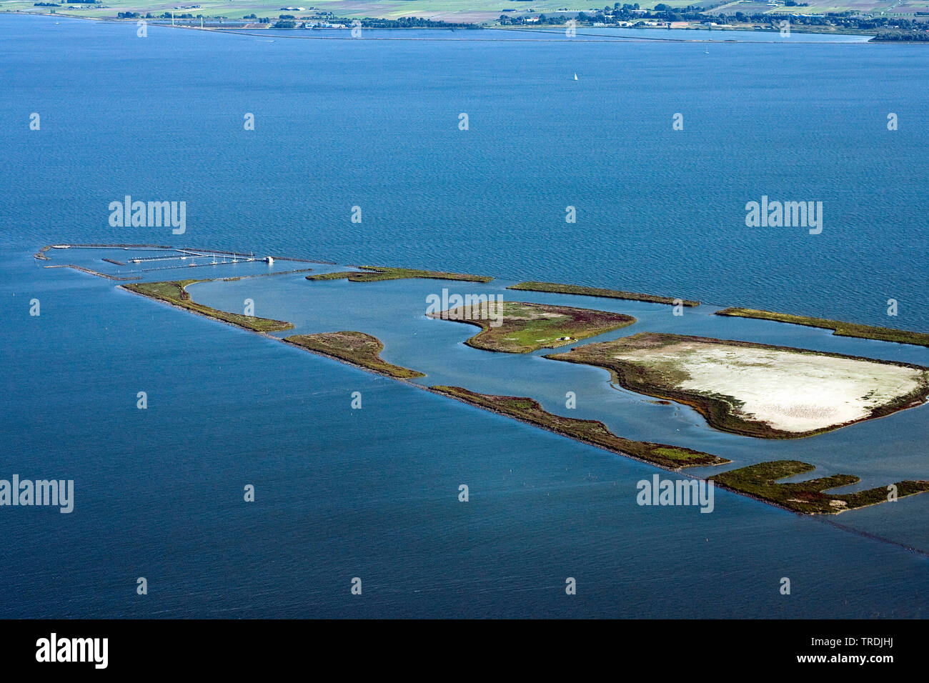 Künstliche Bird Island De Kreupel im Ijsselmeer, Luftbild, Niederlande, Nördliche Niederlande, De Kreupel Stockfoto