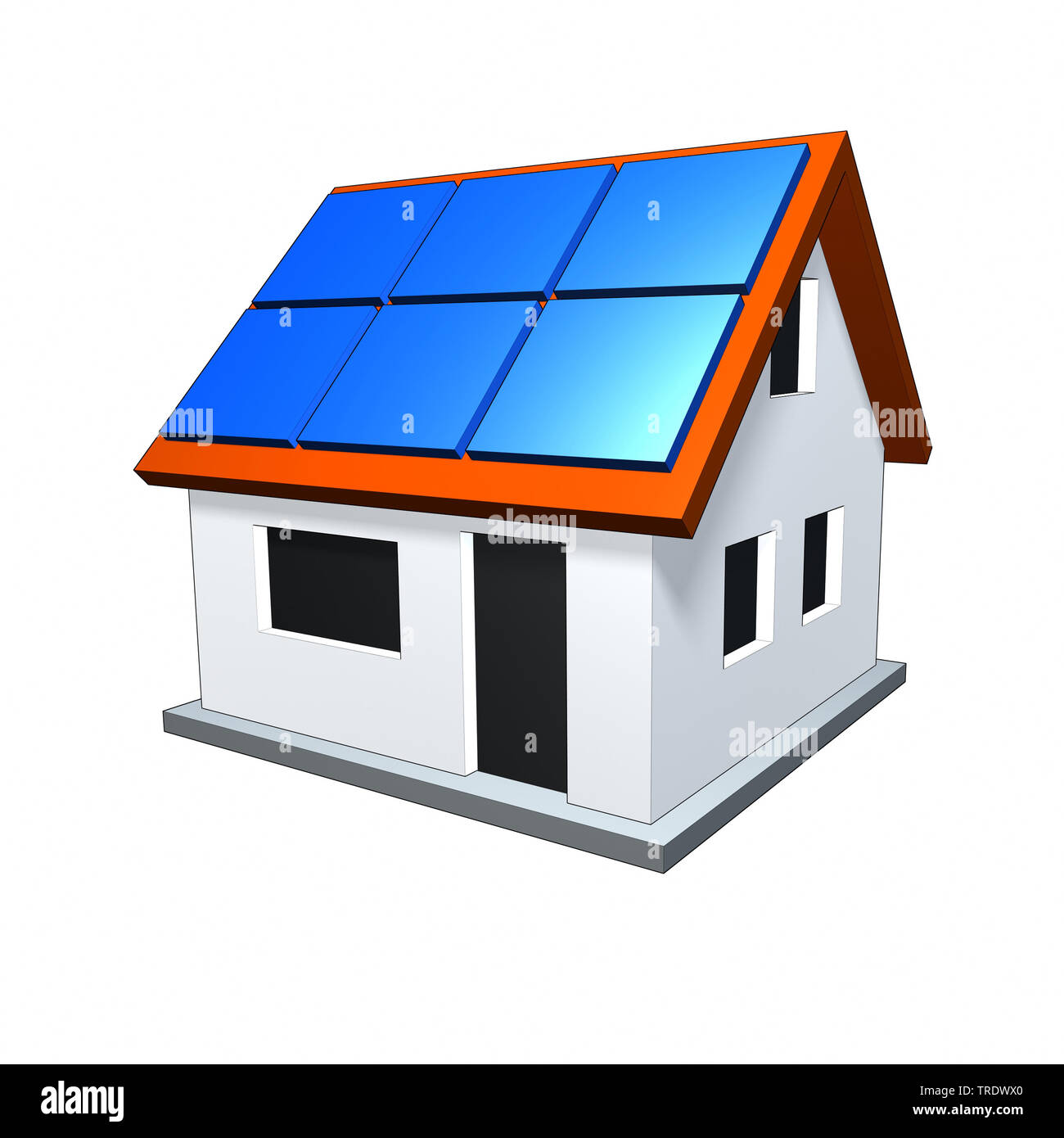 3D Computer Grafik, freistehende Einfamilienhaus mit Solaranlage auf dem Dach Stockfoto