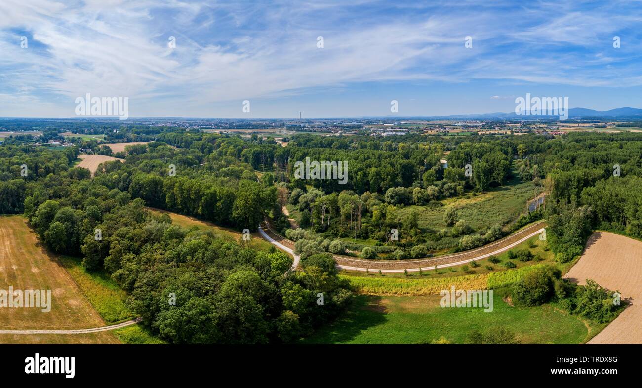 Luftaufnahme des Flusses Überschwemmungsgebiet, Naturschutzgebiet Isarmuendung, Deutschland, Bayern, Niederbayern, Oberbayern Stockfoto