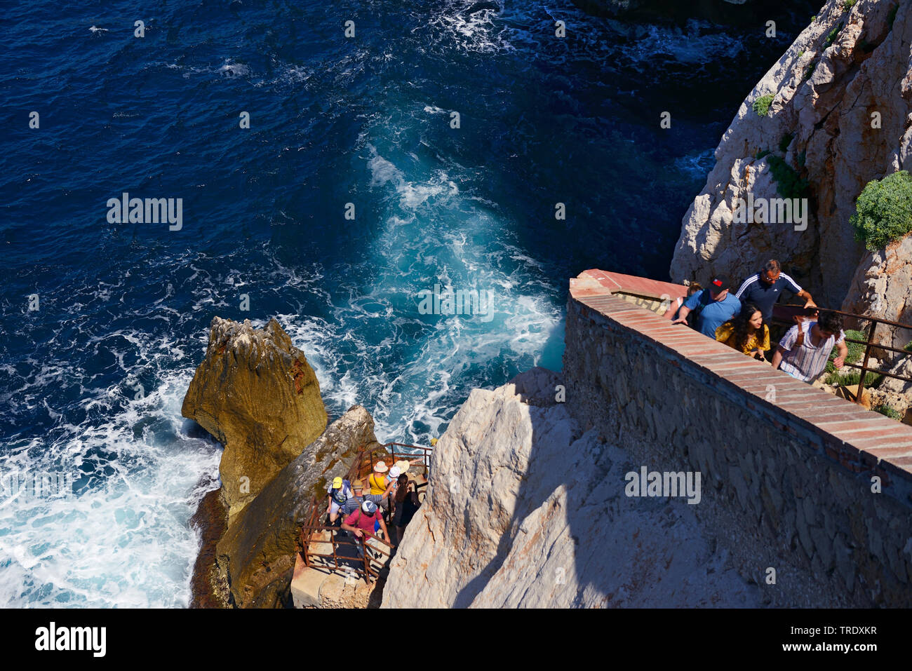 Capo Caccia, Treppen an der Klippe Küste zu Neptun's Grotto, Italien, Sardinien, Alghero Stockfoto