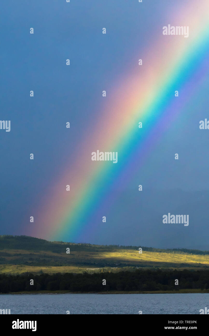 Regenbogen über Kvaloya, Norwegen, Troms Stockfoto