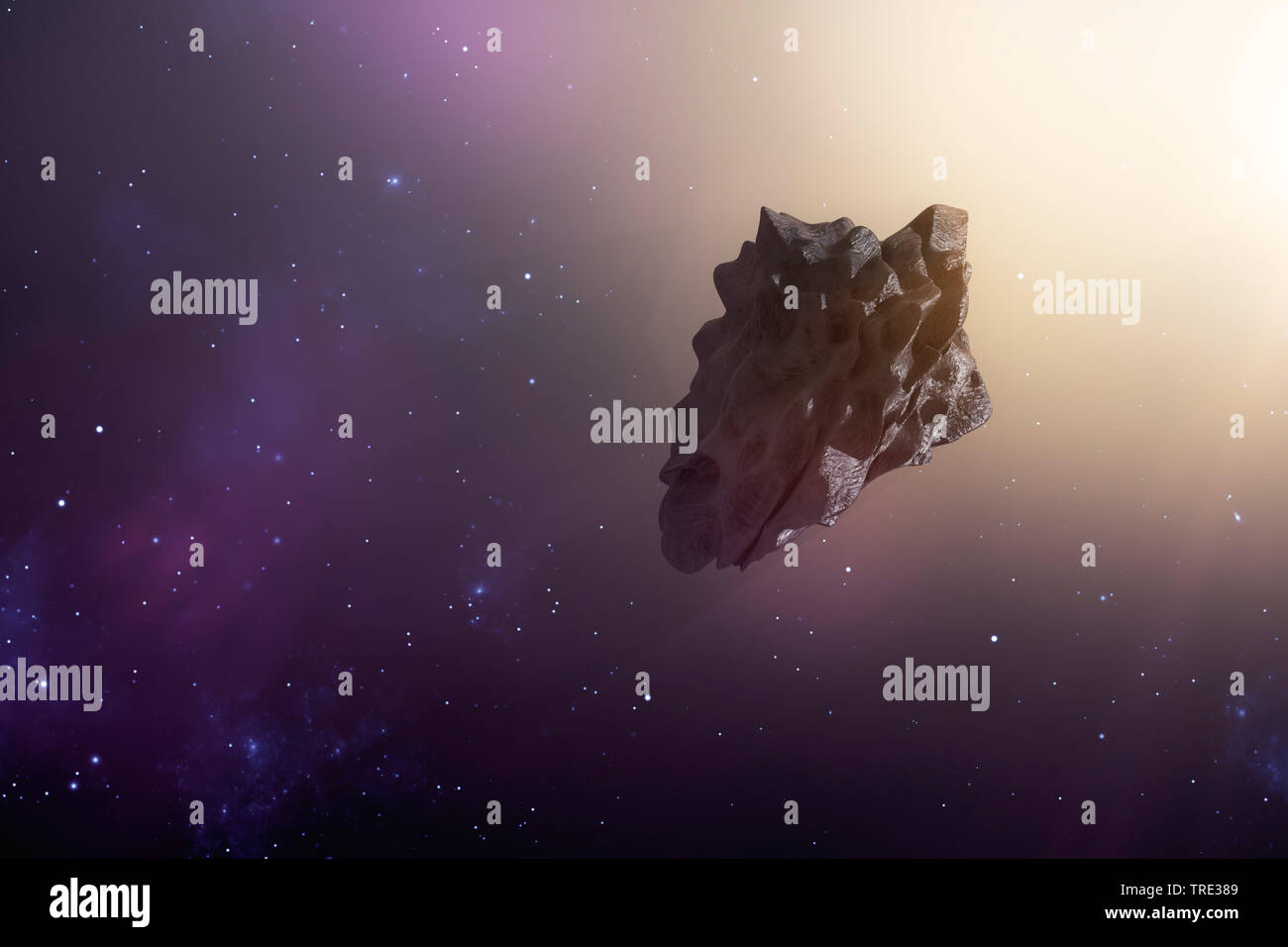Asteroiden im tiefen Raum, Computer Grafik Stockfoto
