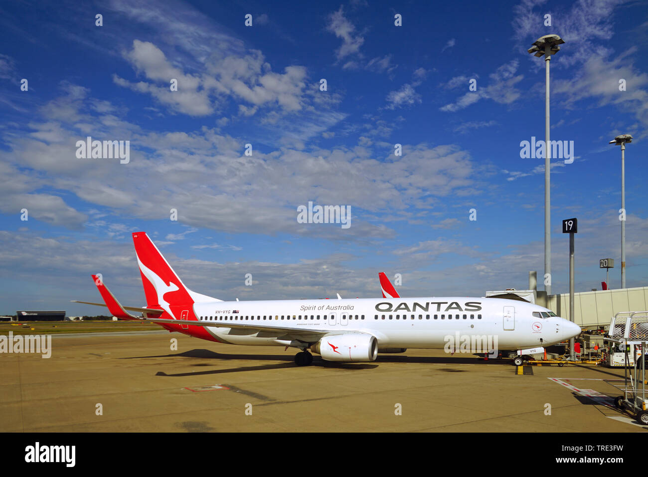 BRISBANE, Australien - 20 May 2018 - Ansicht von Flugzeugen von der australischen Fluggesellschaft Qantas (QF) am Flughafen Brisbane (BNE) in Queensland, Australien. Stockfoto