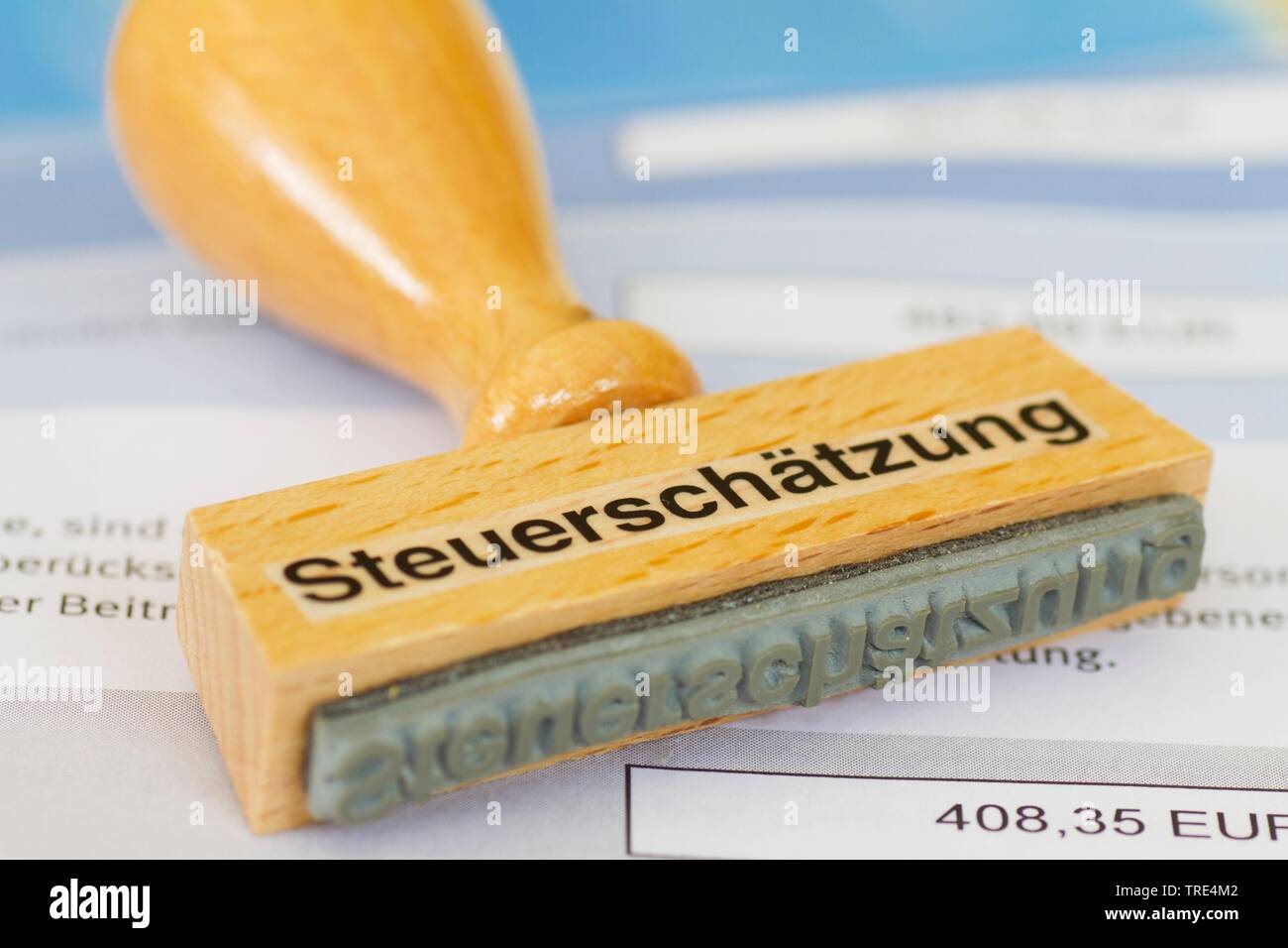 Stempel Schriftzug Steuerschaetzung, willkürliche Beurteilung, Deutschland Stockfoto