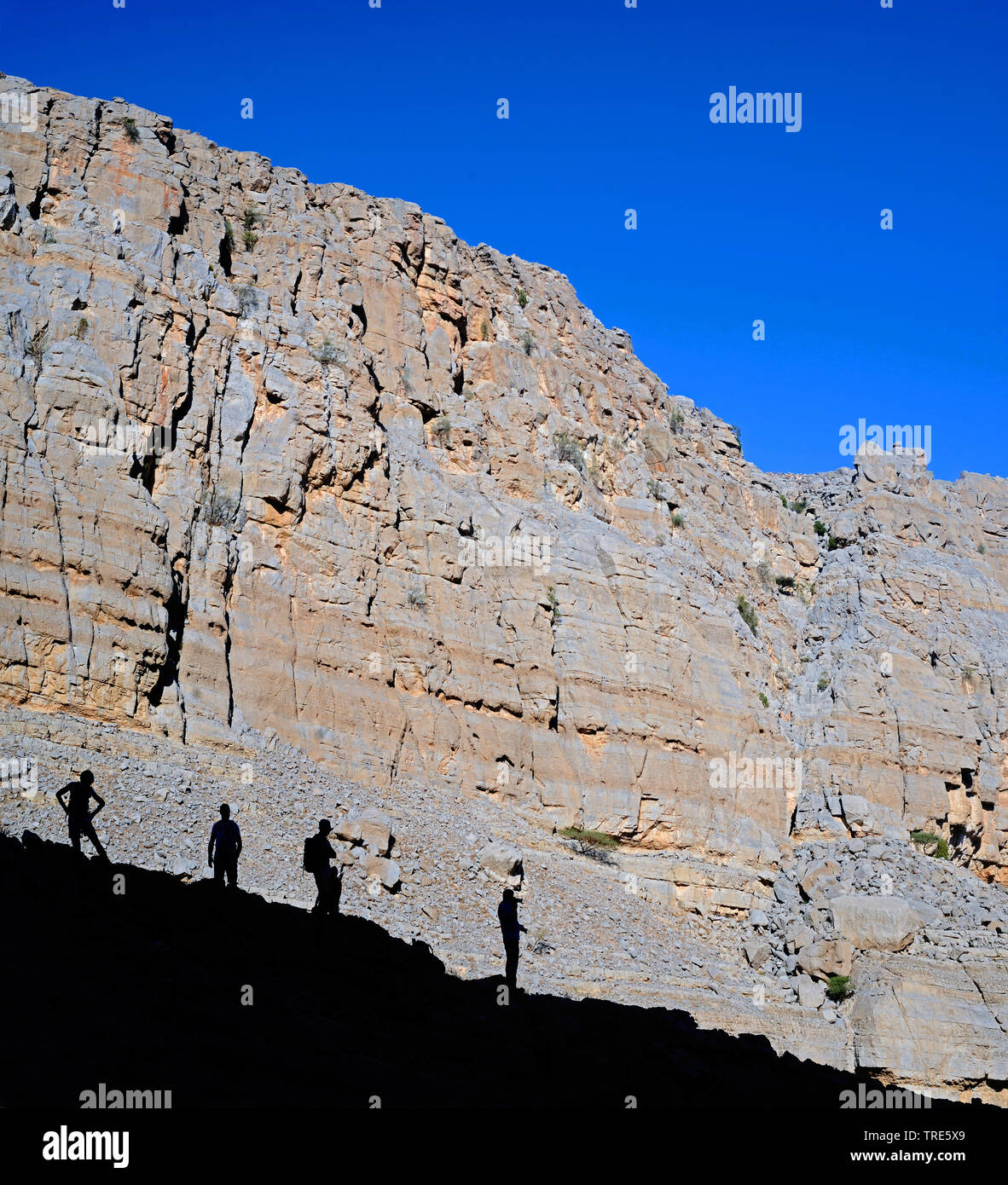 Trek an der Felswand, Oman, Sharjah, Ajman Stockfoto
