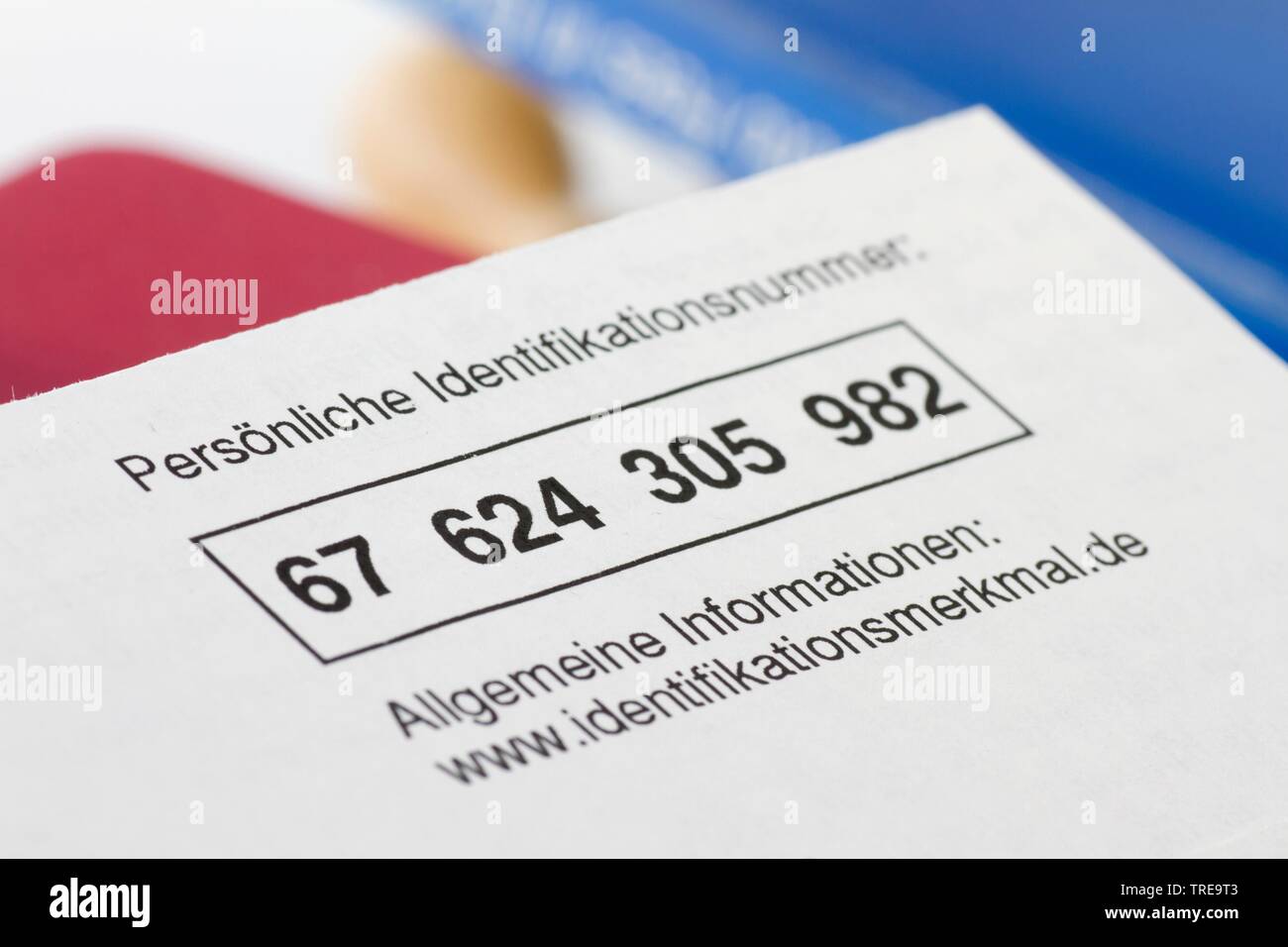 Persönliche Identifikationsnummer des deutschen Steuersystems Stockfoto