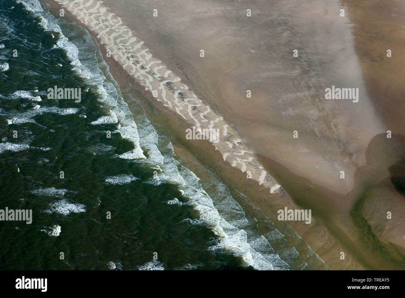 Suederoogsand, Westküste, Luftaufnahme, Deutschland, Schleswig-Holstein, schleswig-holsteinischen Nationalpark Wattenmeer Stockfoto