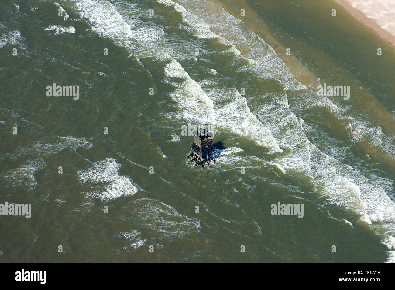 Luftaufnahme der Zuflucht beacon Suederoogsand, Deutschland, Schleswig-Holstein, schleswig-holsteinischen Nationalpark Wattenmeer Stockfoto