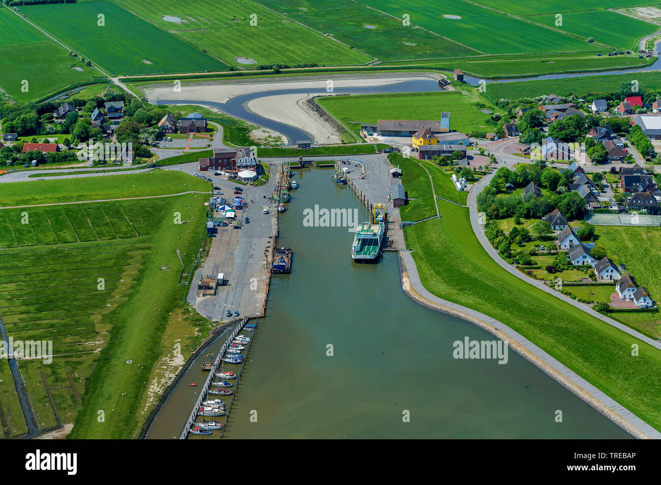 Hafen von der Nordsee Insel Pellworm, Luftaufnahme, Deutschland, Schleswig-Holstein Friesland Stockfoto