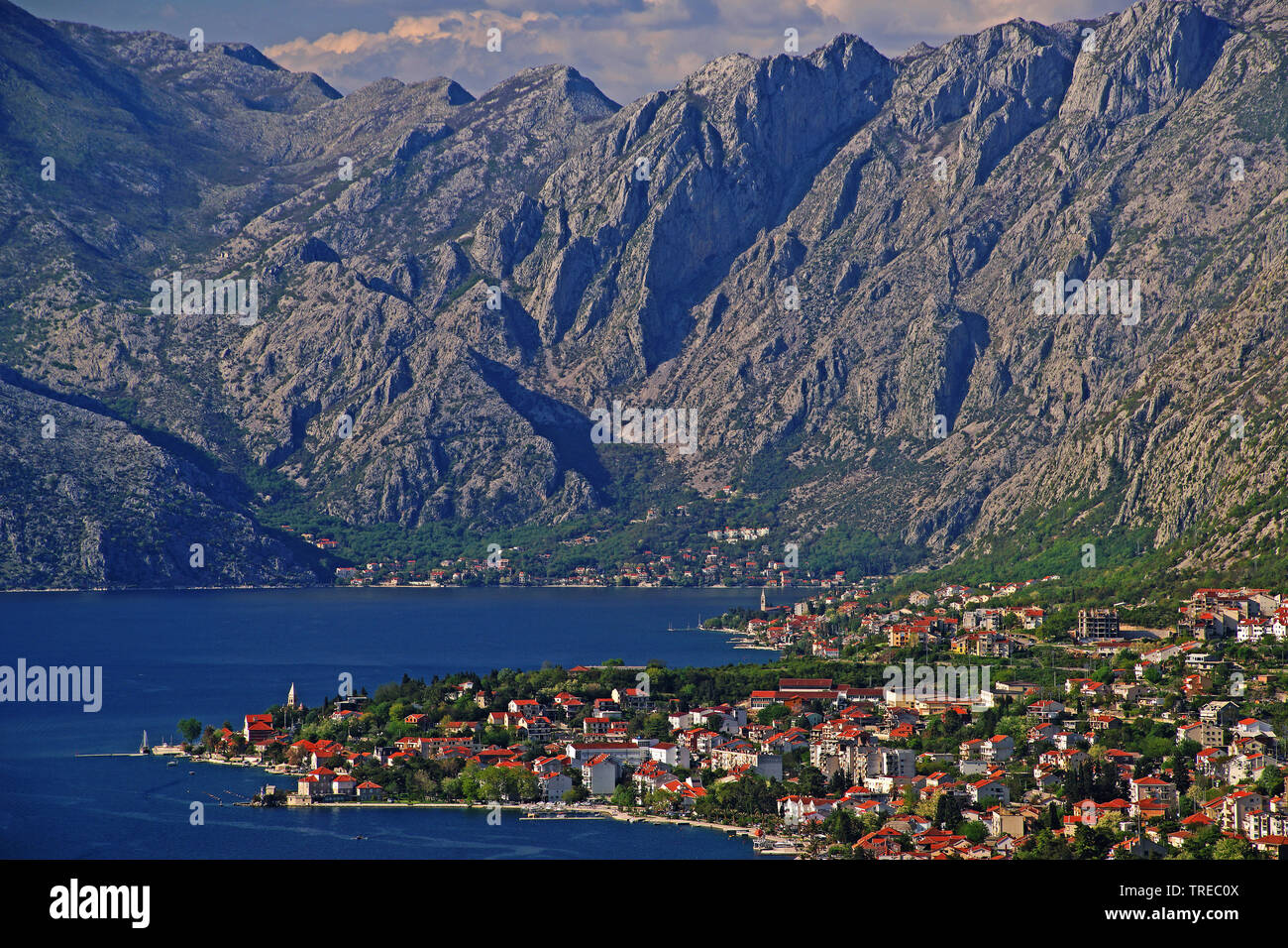 Golf von Kotor, Abendstimmung, Montenegro Stockfoto