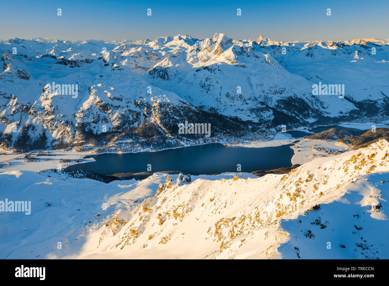 Blick vom Piz Corvatsch - 3451m, Schweiz, Graubünden, Oberengadin Stockfoto