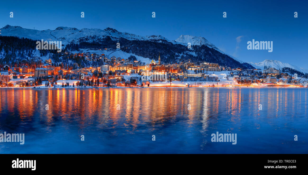 St. Moritz und St. Moritz, Graubünden, Schweiz, Graubünden, Oberengadin Stockfoto
