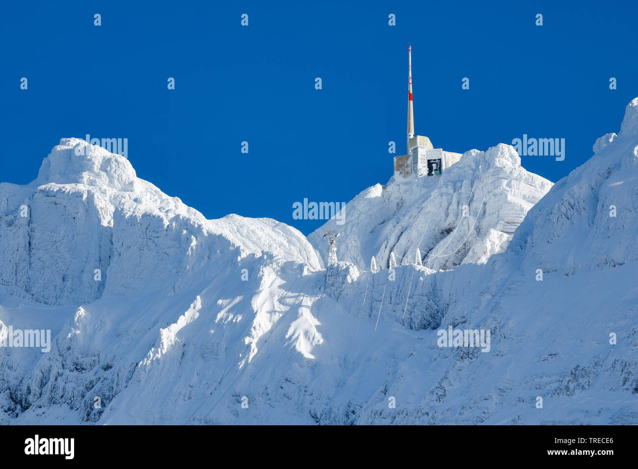 Säntis Gipfel nach dem Schneesturm, Schweiz, Appenzell Stockfoto