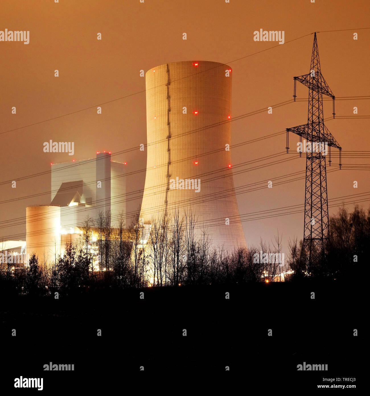 Steinkohlekraftwerk Datteln am Abend, Kohle Phase-out 2038, Deutschland, Nordrhein-Westfalen, Ruhrgebiet, Datteln Stockfoto