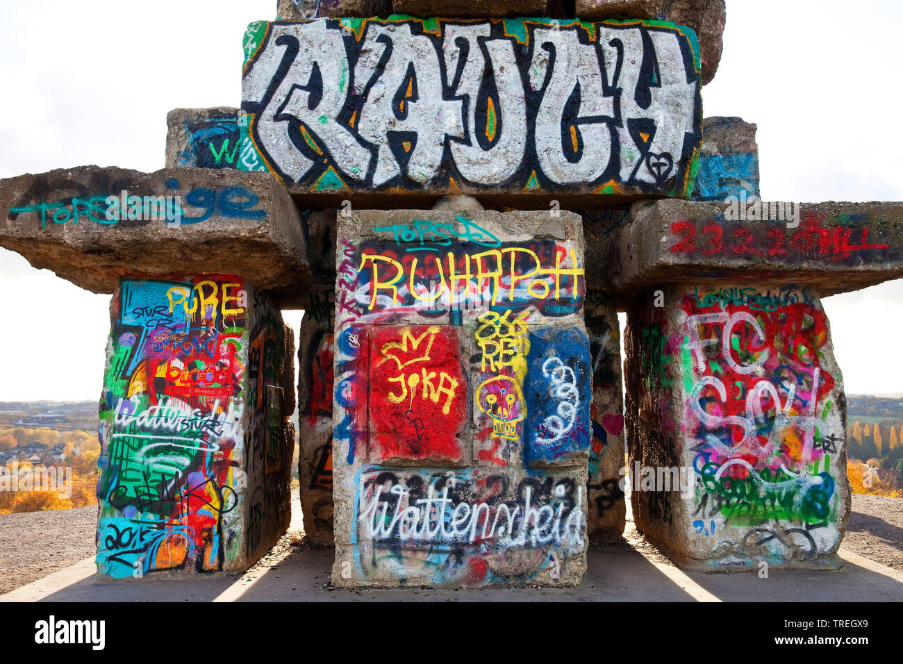 Graffiti auf der Treppe des Himmels, verderben Tipp Rhein Elbe, Deutschland, Nordrhein-Westfalen, Ruhrgebiet, Gelsenkirchen Stockfoto