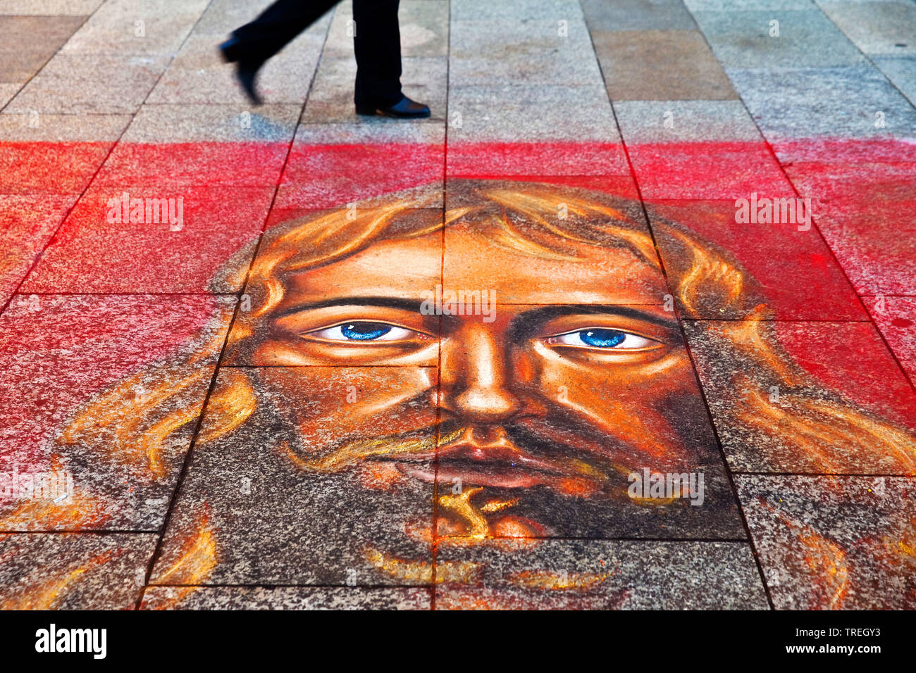 Chalk Bild auf Stein Pflasterung der Domplatte, Deutschland, Nordrhein-Westfalen, Köln Stockfoto