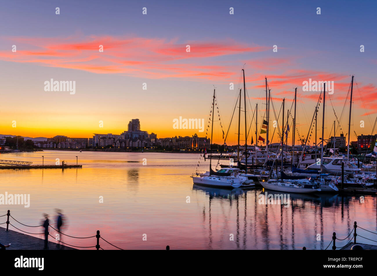 Einen atemberaubenden Sonnenuntergang über Vicotia Inner Harbour. British Columbia, Kanada. Stockfoto