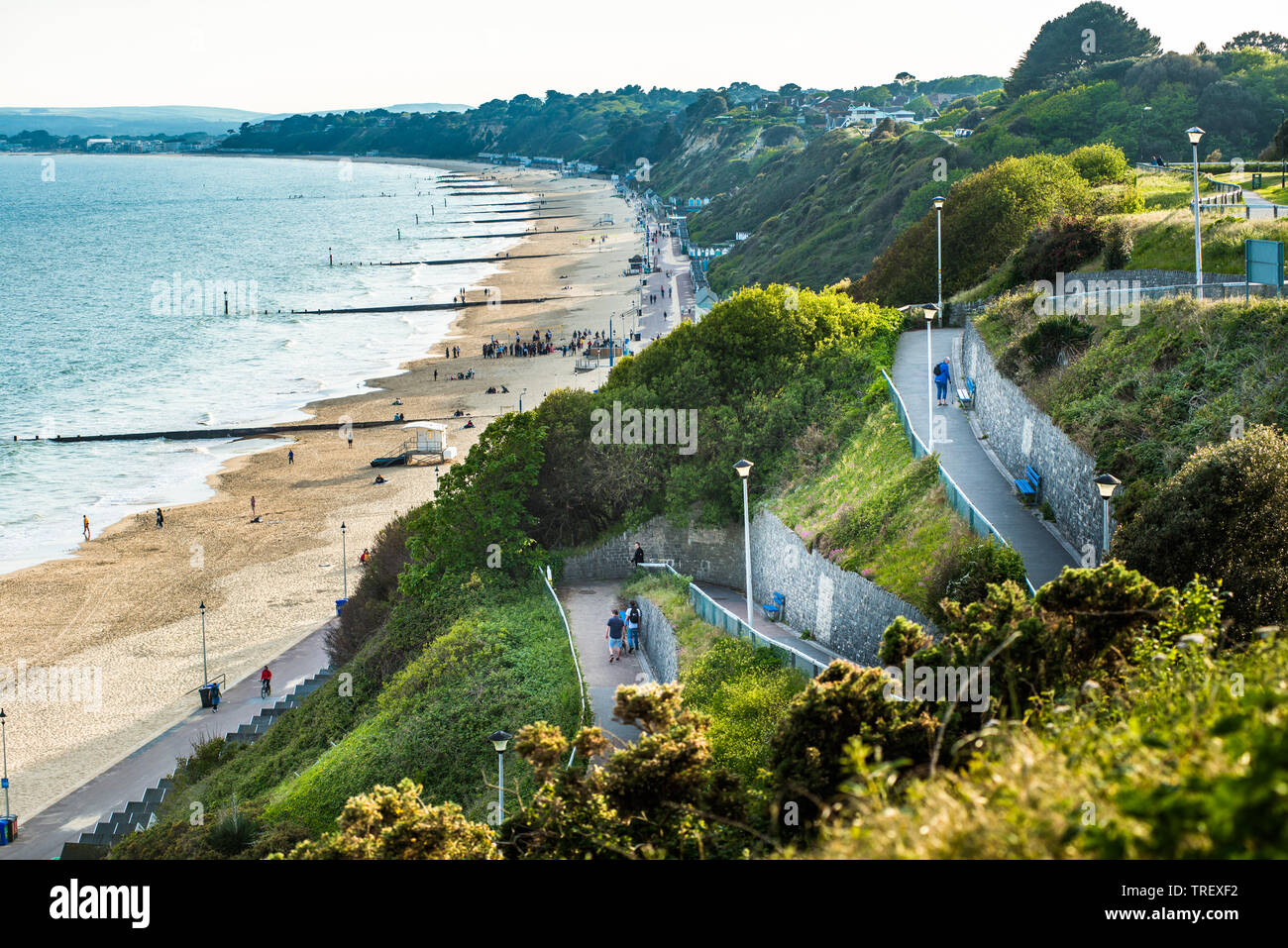 Bournemouth West Strand und Klippen mit der Zig Zag Cliff Path, Poole, Dorset. England, Großbritannien Stockfoto