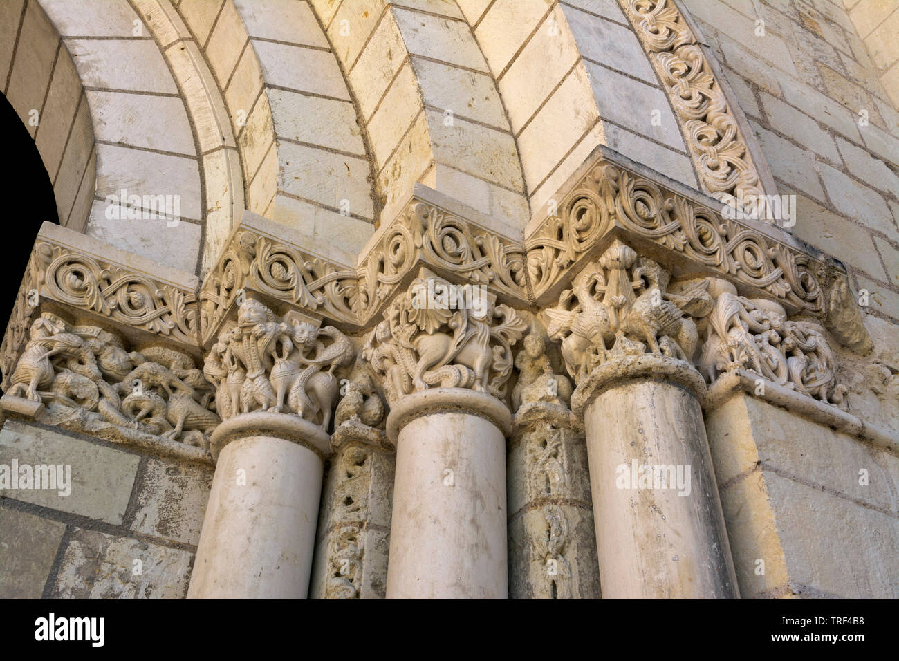 Hauptstädte der Königlichen Abtei von Fontevraud, Veranda, Maine et Loire, Pays de la Loire, Frankreich Stockfoto