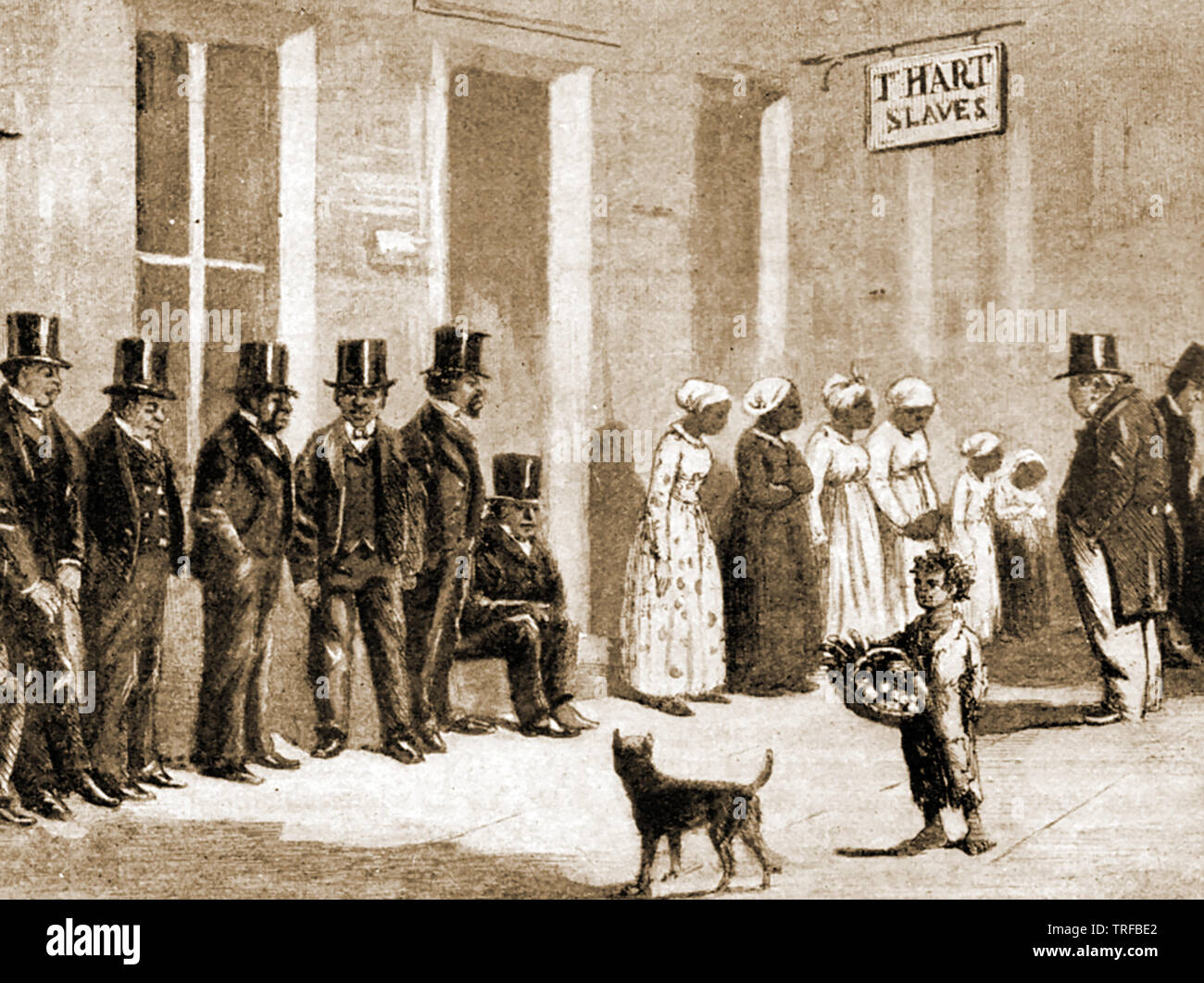 Sklaverei - ein so genanntes 'High Class slave Shop in New Orleans, USA. Von einer Gravur der Zeit. Sklaven waren gut gekleidet, sie zu wohlhabenderen Kunden zu gewinnen. Stockfoto