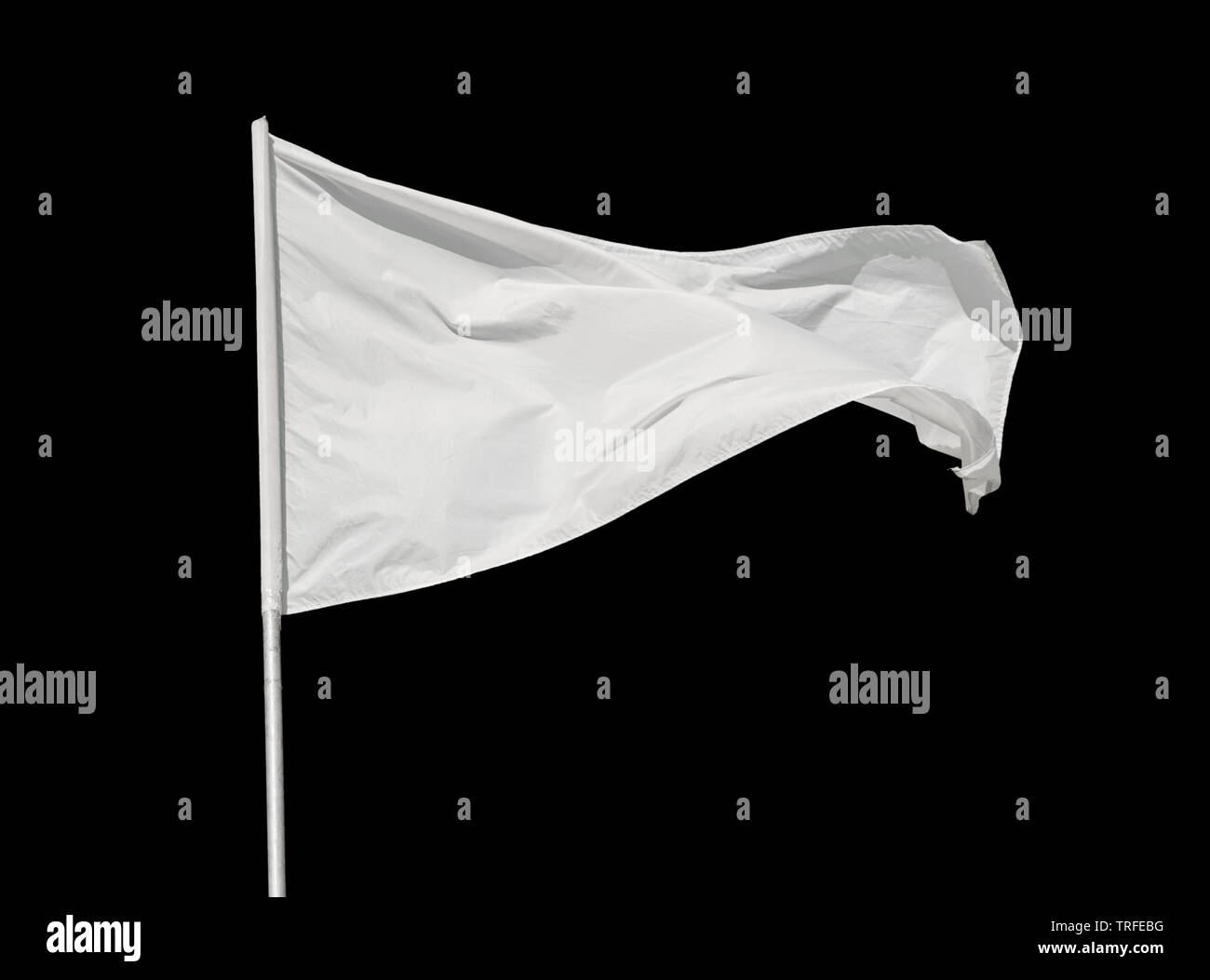 Weiße Fahne im Wind, auf schwarzem Hintergrund Stockfoto