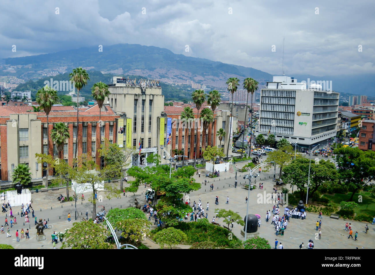 Blick auf die Plaza Botero in Medellin, ein Muss Anziehung in Medellin Stockfoto