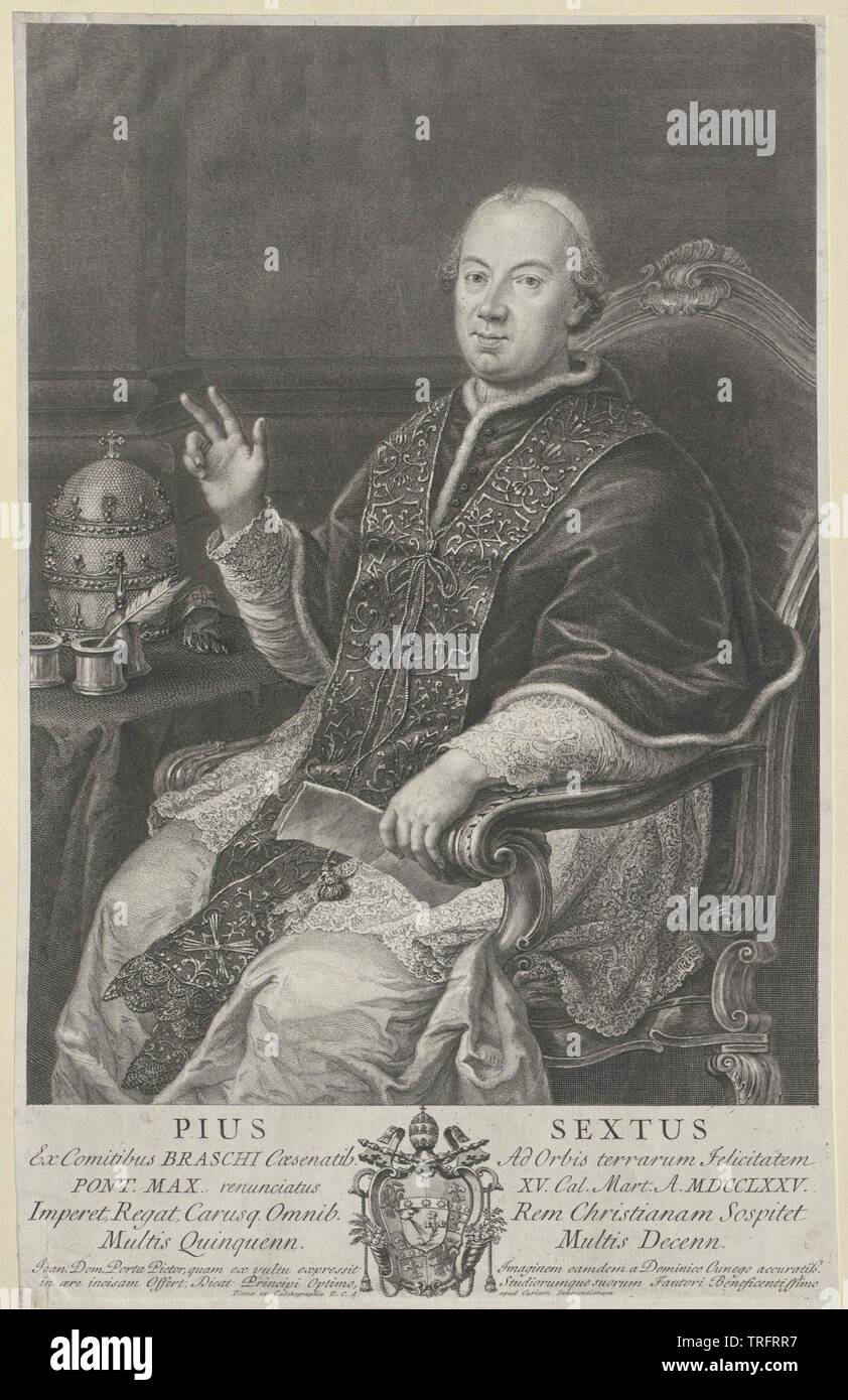 Bild Papst Pius VI., Kupferstich von Domenico Cunego basierend auf Gemälde von Domenico Porta, Additional-Rights - Clearance-Info - Not-Available Stockfoto