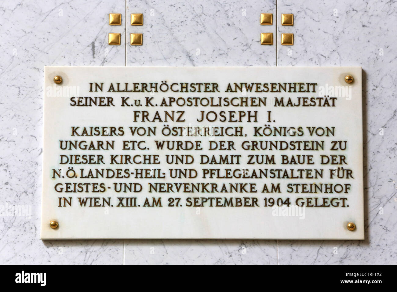 Franz Joseph I. Steinhof von Otto Wagner Kirche zwischen 1902 und 1907 gebaut. Vienne. Autriche. Stockfoto
