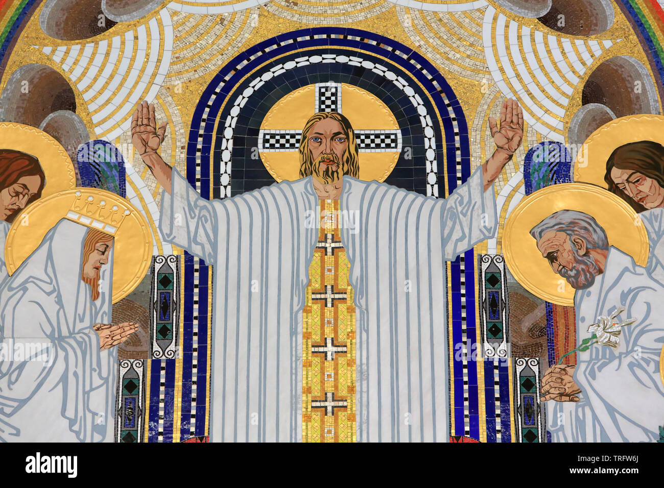 Jesus Christus. Das Haus im Paradies. Mosaiken erstellt von Remigius Geyling (1878-1974). Steinhof von Otto Wagner Kirche zwischen 1902 und 1907 gebaut. Vienn Stockfoto