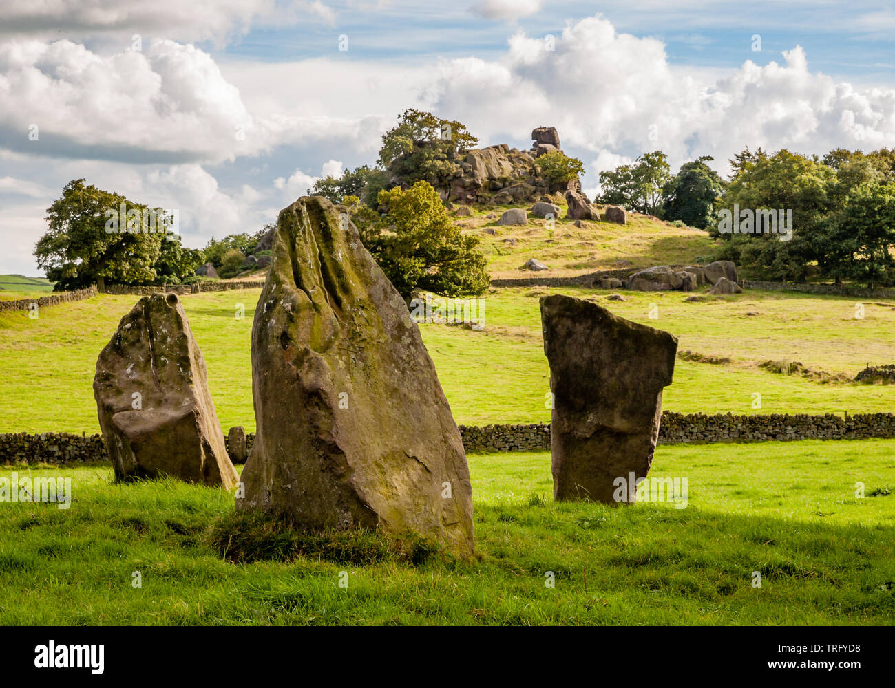 Neun Stein schließen Stone Circle und Robin Hood's Stride in der Nähe von Bakewell in Derbyshire Peak District DE Stockfoto