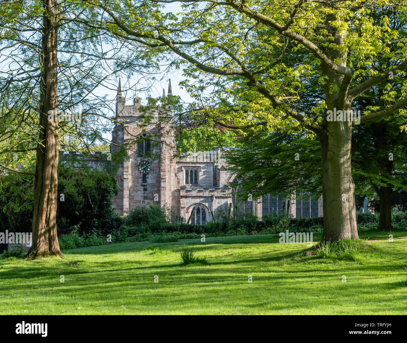 Die Pfarrkirche St. Maria und St. Barlok in Norbury in Derbyshire UK Stockfoto