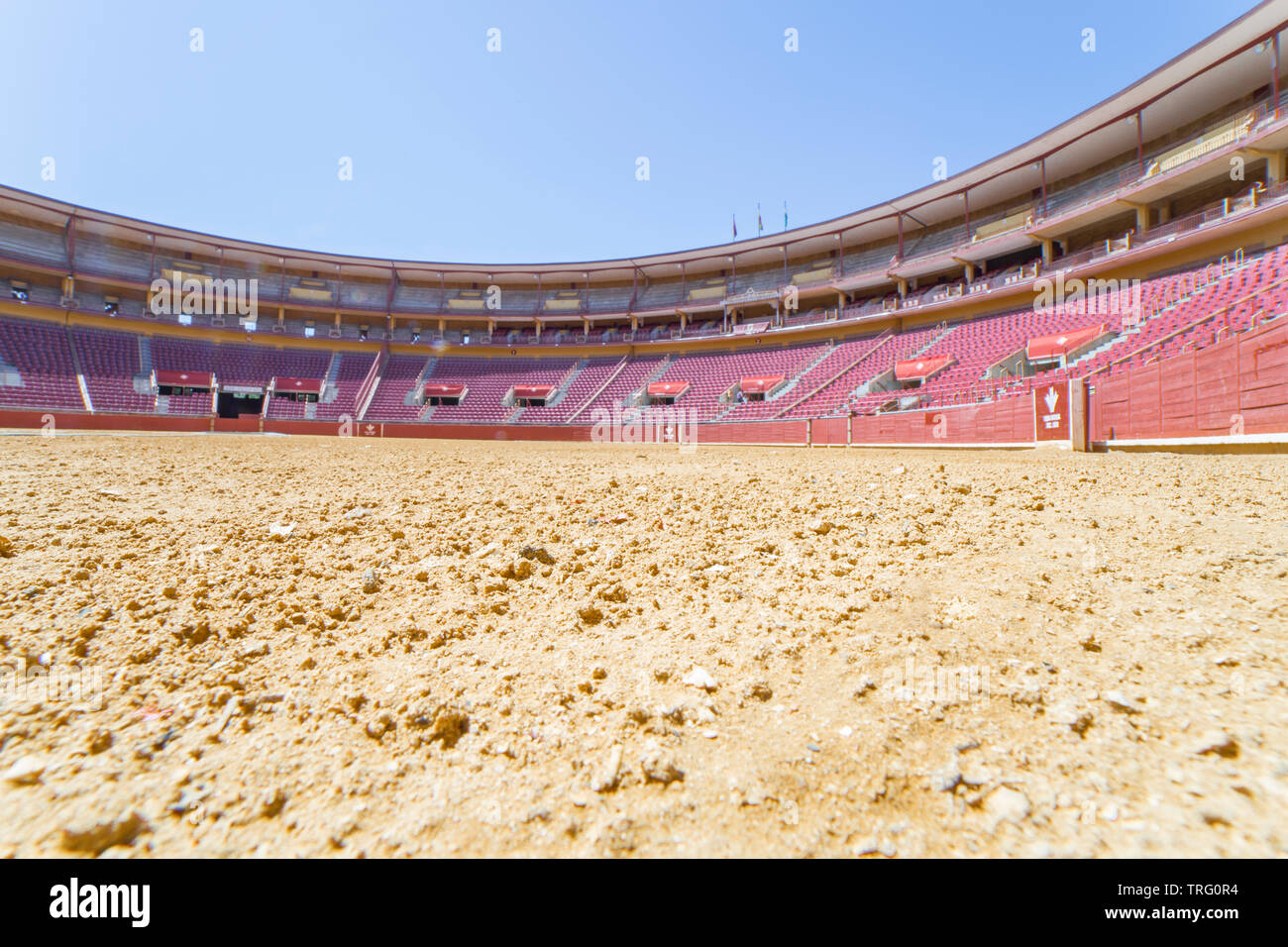 Cordoba, Spanien - 30. Mai, 2019: Los Califas Stierkampfarena Cordoba, Spanien. Arena oder albero Blick vom Boden Stockfoto