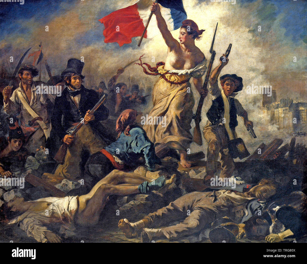 Die FREIHEIT FÜHRT DAS VOLK 1830 Gemälde von Eugene Delacroix der französischen Julirevolution von 1830 zu gedenken. Stockfoto