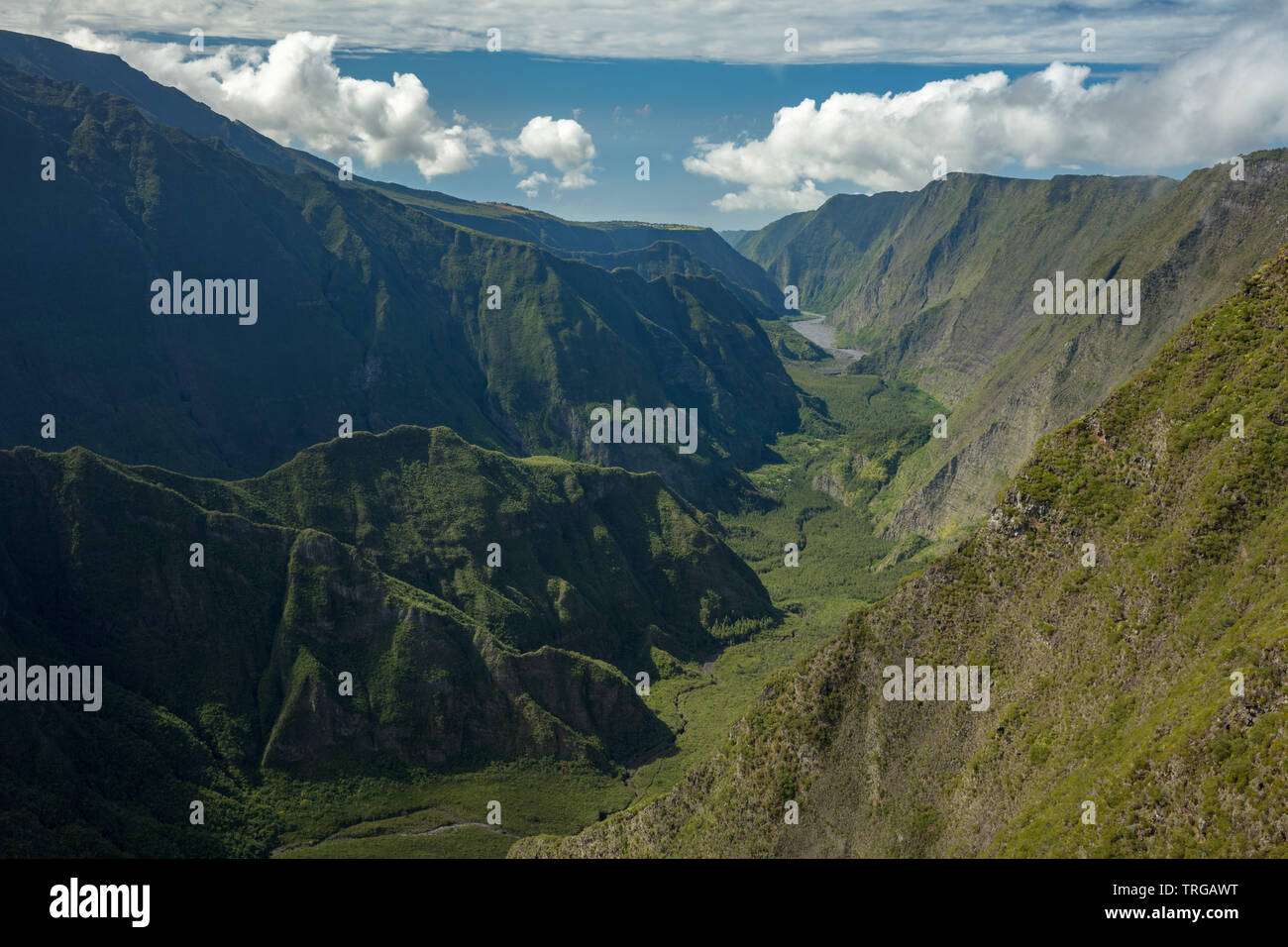 Das Tal des Remparts aus der Nez de Boeuf, Réunion, Frankreich Stockfoto