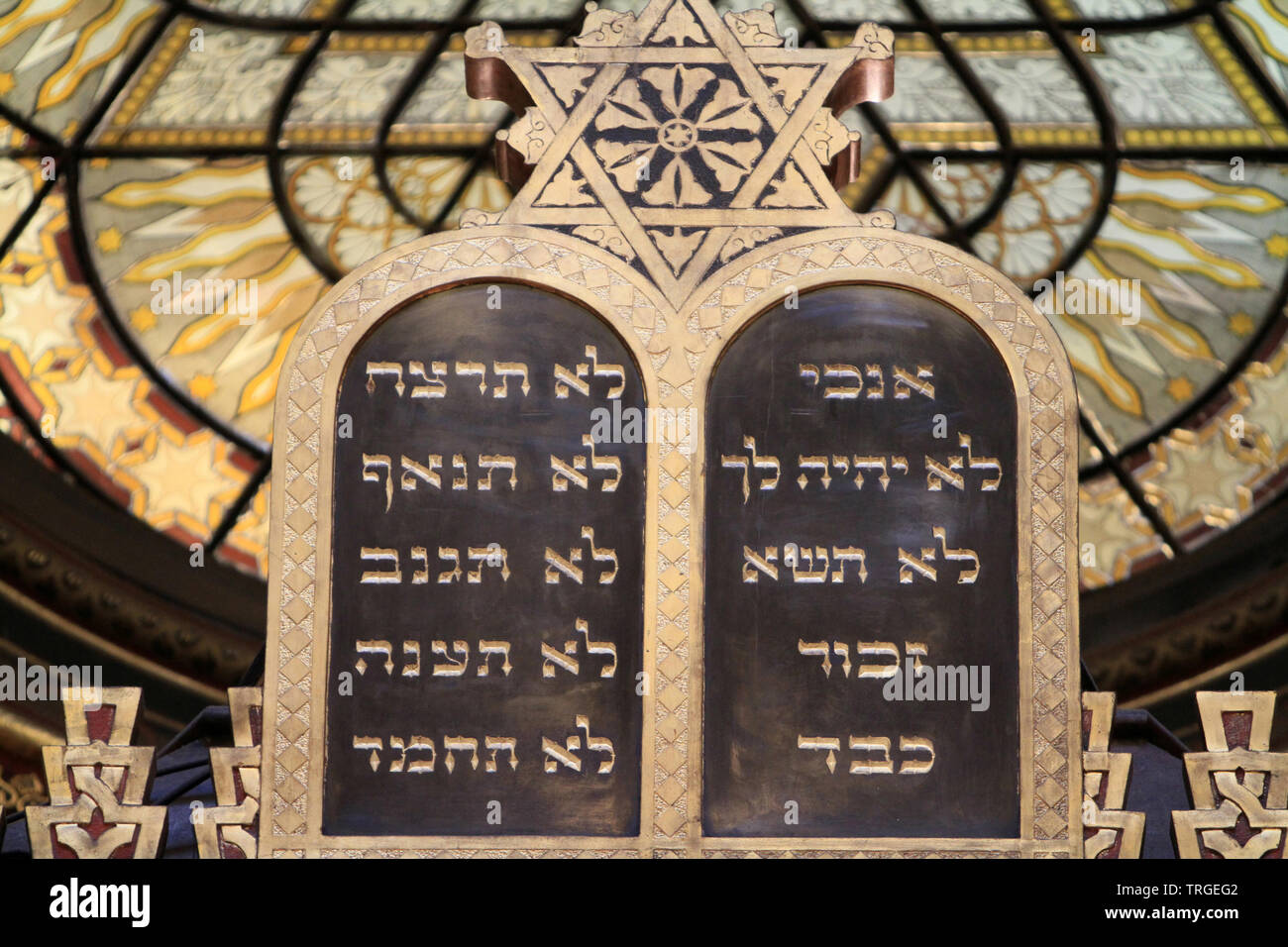 Tabellen de la Loi. Synagoge Espagnole. Prag. Tschechische Republik. Tchque. Stockfoto