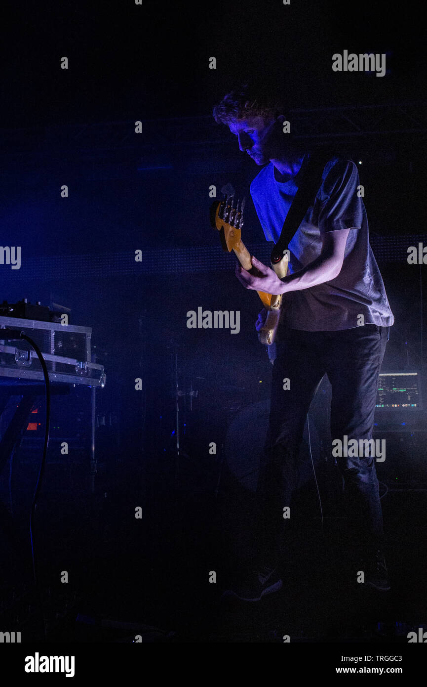 Conor Drinane, Bassist der elektronischen Rock Band Xenon Feld, Orion-Club, Ciampino,7-05 2018 Rom, Italien Stockfoto