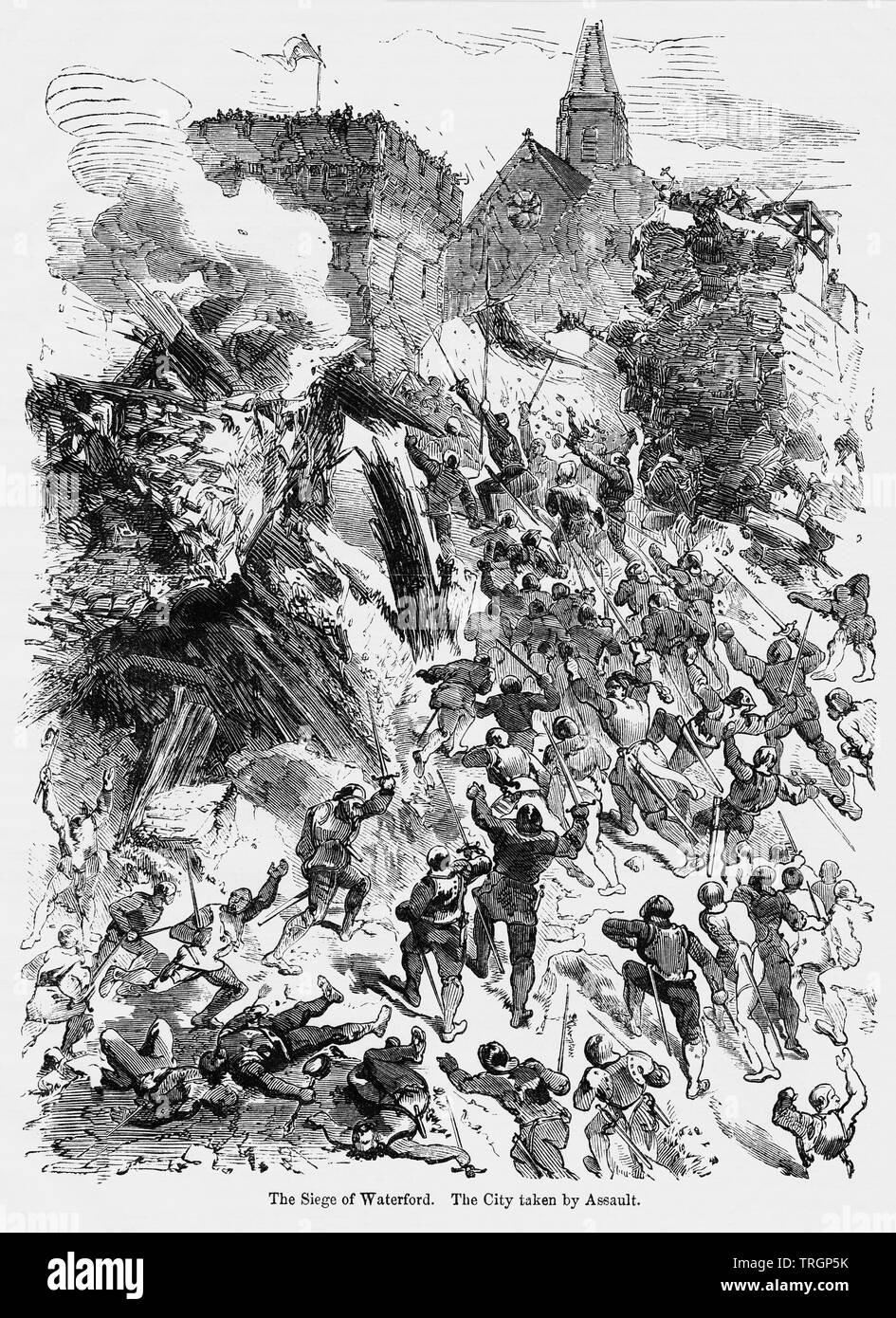 Die Belagerung von Waterford, die Stadt von Angriff, Illustration von John's Cassell Illustrated Geschichte Englands, Bd. I aus der frühesten Periode der Herrschaft von Edward der Vierten, Cassell, Petter und Galpin, 1857 Stockfoto