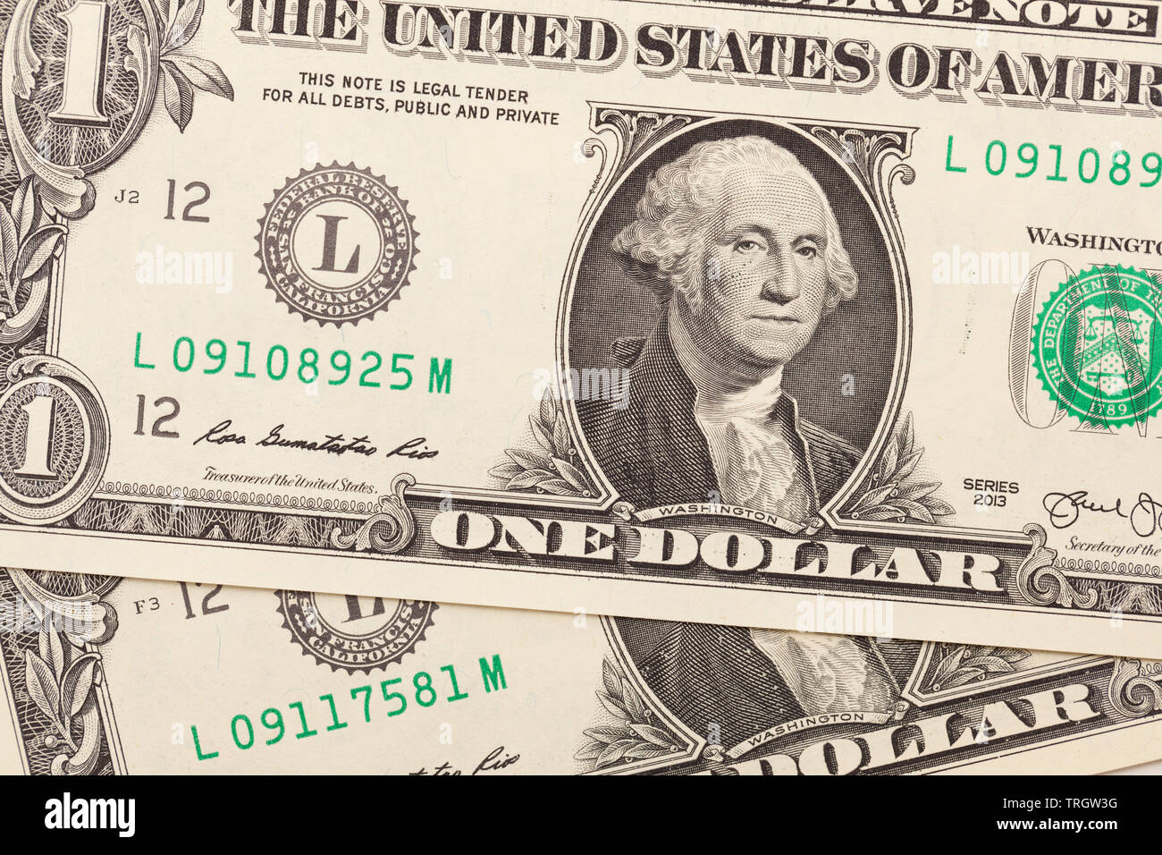 Die Vorderseite des 1 Dollar Bill mit George Washington Stockfoto
