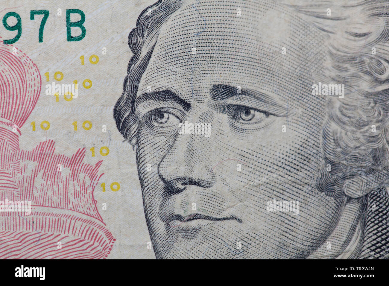 Alexander Hamilton auf der neuen 10 Dollar Bill Stockfoto